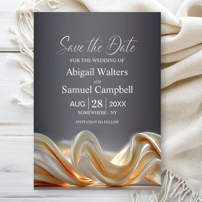 Elegant Gold Silk Wedding Save the Date Einladung (Von Creator hochgeladen)