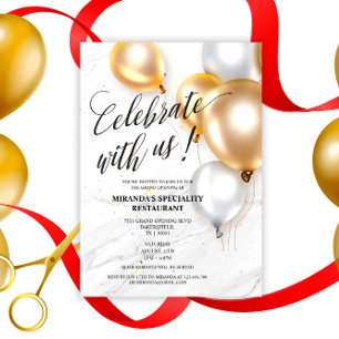 Elegant Gold Silver Balloons Grand Opening Einladung