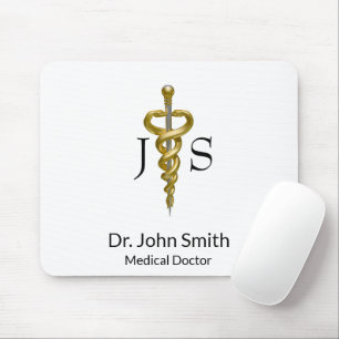 Elegant Gold Silver Classy Noble Medical Asclepius Mousepad