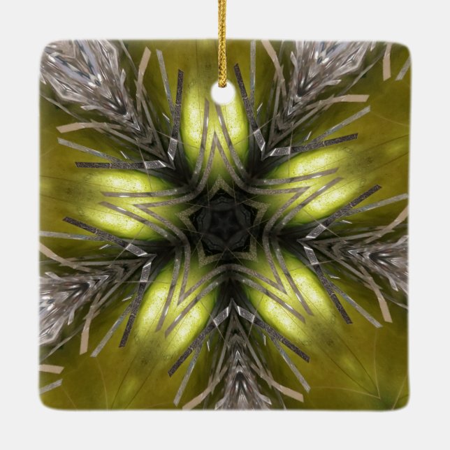Elegant Gold Silver Kaleidoscope Weihnachtsstern Keramikornament (Rückseite)
