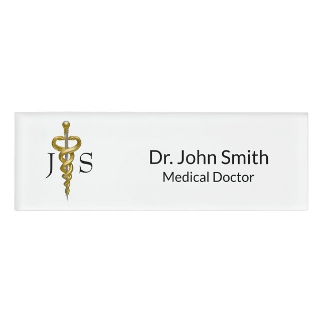 Elegant Gold Silver Medical Classy Noble Asclepius Namenschild (Vorderseite)