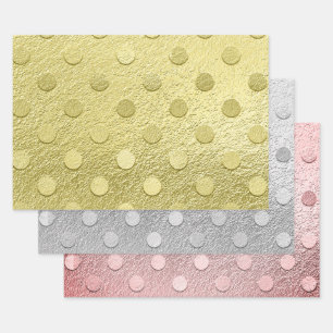 Elegant Gold Silver Pink Metallic Sheen Polka Dot Geschenkpapier Set