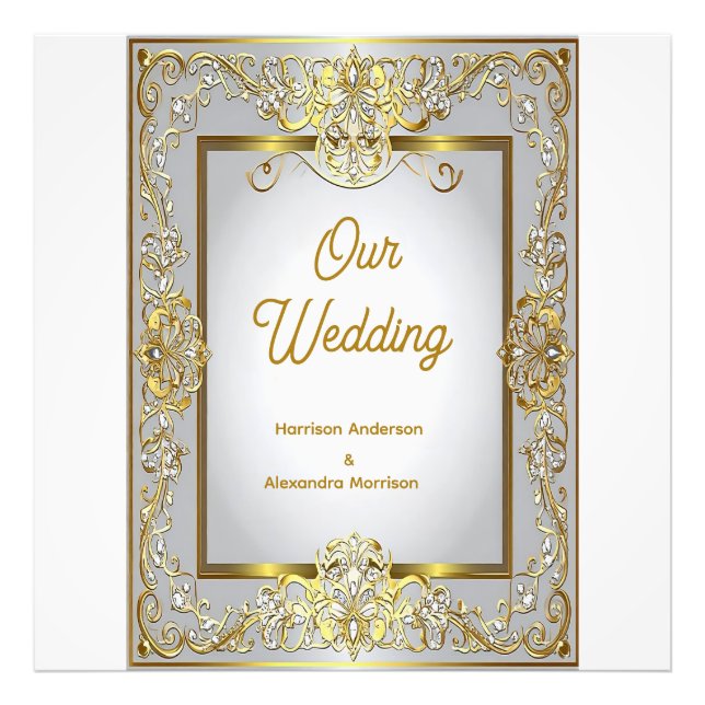 Elegant Gold & Silver Wedding Invitation – Ornate Fotodruck (Vorne)