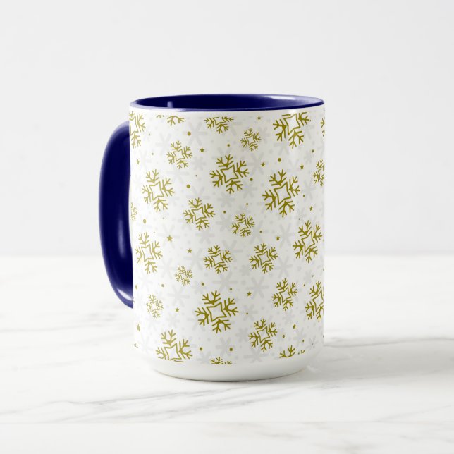 Elegant Gold Snowflake Winter Pattern Tasse (Vorderseite Links)