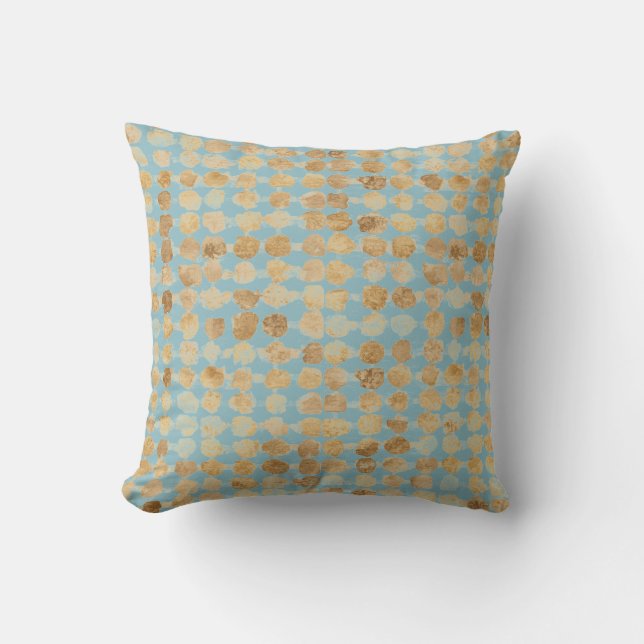 Elegant, Gold Soft Blue Polkadot Pattern Kissen (Vorderseite)