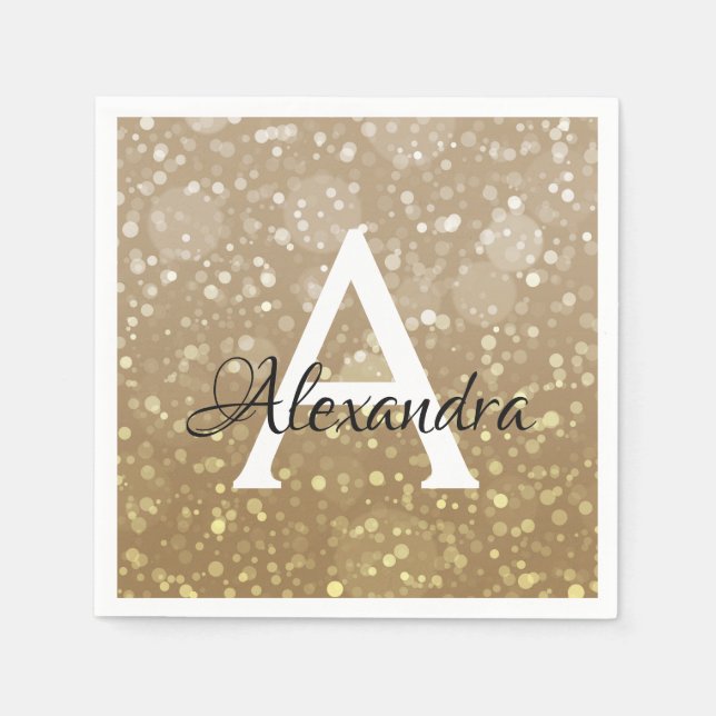 Elegant Gold Sparkle Confetti Monogram Birthday Serviette (Vorderseite)