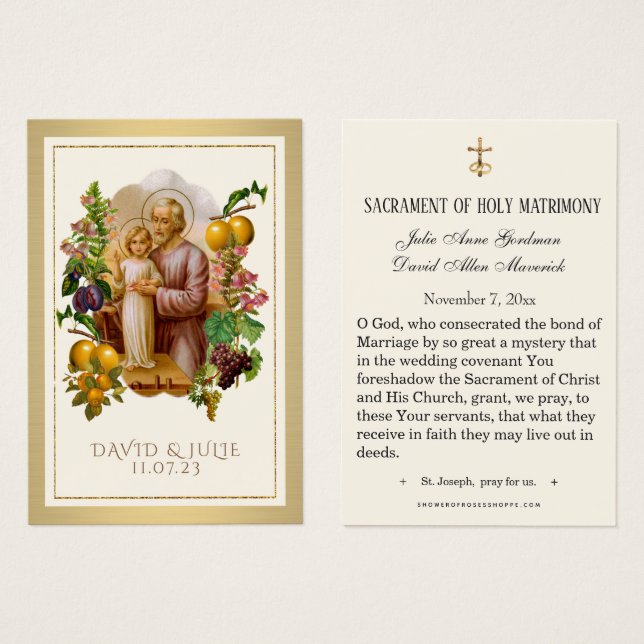 Elegant Gold St. Joseph Wedding Holy Card (Vorne & Hinten)