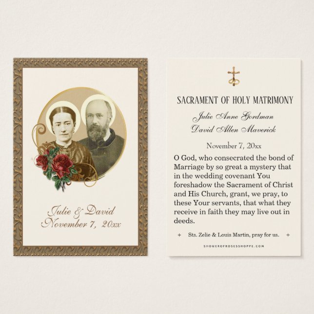Elegant Gold St. Zelie & Louis Martin Wedding Card (Vorne & Hinten)