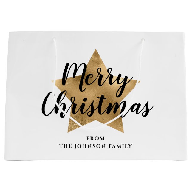 Elegant Gold Star Frohe Weihnachten Große Geschenktüte (Vorderseite)