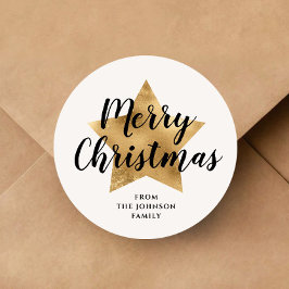Elegant Gold Star Frohe Weihnachten Runder Aufkleber