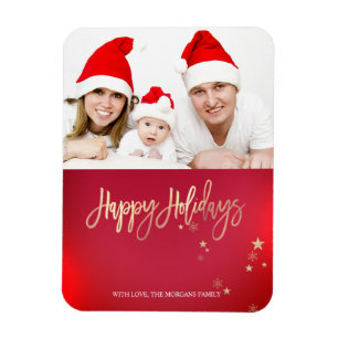 Elegant Gold Stars Rotes Foto Frohe Weihnachten Magnet