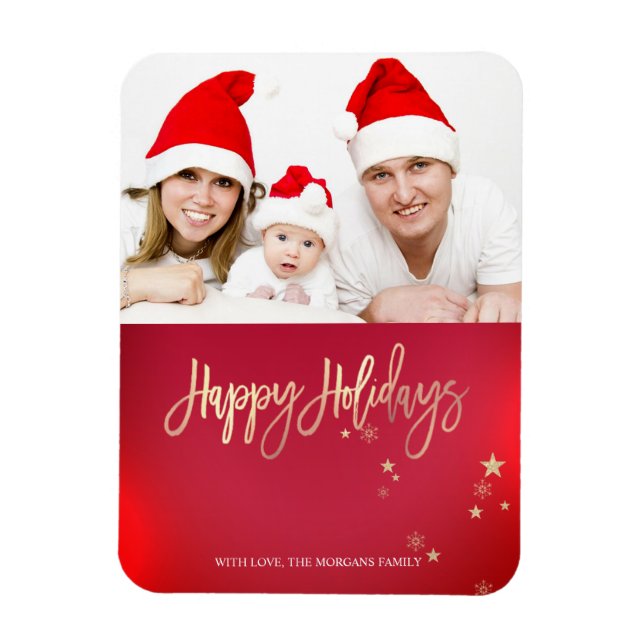 Elegant Gold Stars Rotes Foto Frohe Weihnachten Magnet (Vertikal)