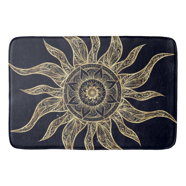 Elegant Gold Sun Mandala Blue Nebula Design Badematte (Vorderseite)