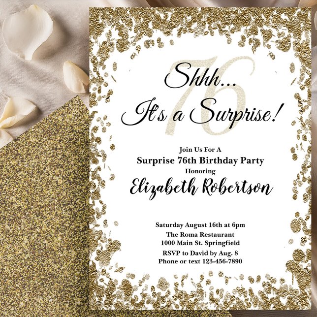 Elegant Gold Surprise 76th Birthday Invitation Einladung (Von Creator hochgeladen)