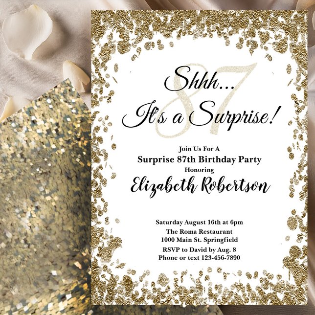 Elegant Gold Surprise 87th Birthday Invitation Einladung (Von Creator hochgeladen)