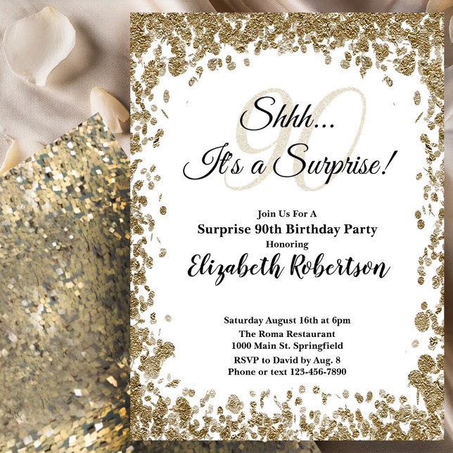 Elegant Gold Surprise 90th Birthday Invitation Einladung (Von Creator hochgeladen)