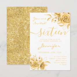 Elegant Gold Sweet 16 Glitzer Blues RSVP Karte