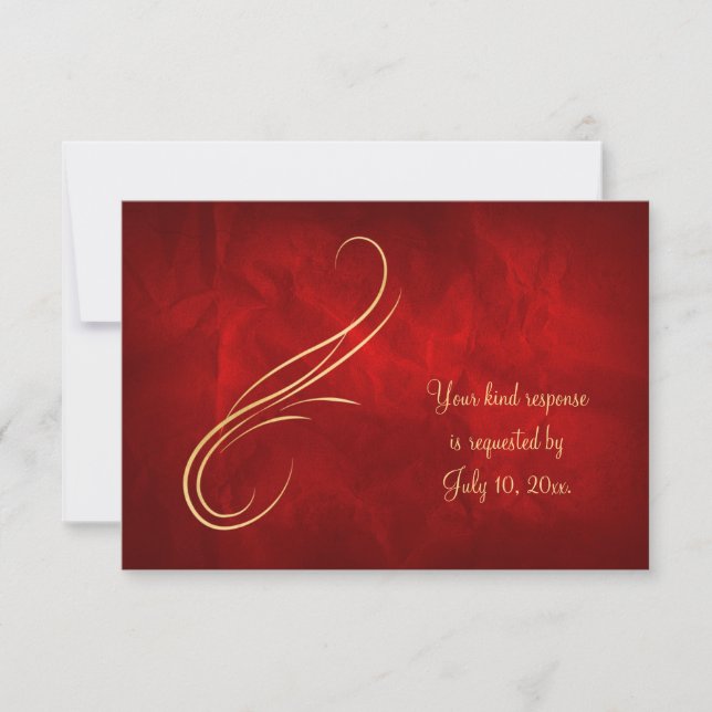 Elegant Gold Swirl Bright Red Wedding RSVP (Vorderseite)