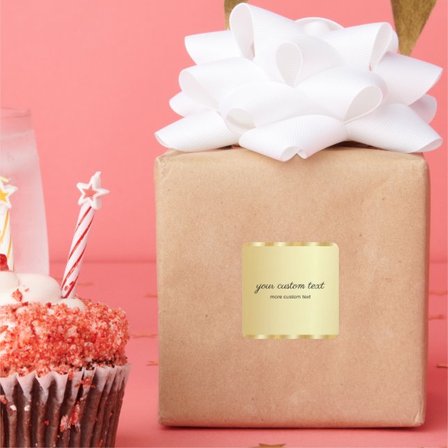 Elegant Gold Template Handwritten Your Custom Text Quadratischer Aufkleber (Party)