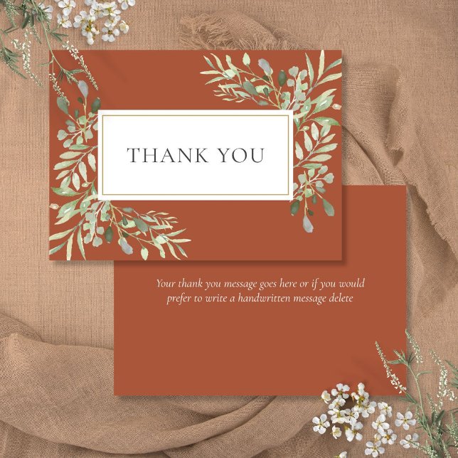 Elegant Gold Terracotta Kulturpflanzen Foliage Dankeskarte (Elegant Gold Terracotta Greenery Foliage Thank You Card)