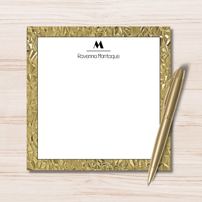 Elegant Gold Texture Black Border Monogram Name  Mitteilungskarte (Von Creator hochgeladen)