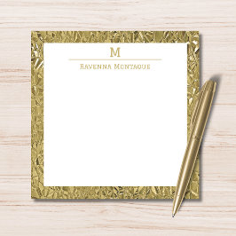 Elegant Gold Texture One Border Monogram Name Mitteilungskarte