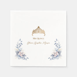 Elegant Gold Tiara Blue Floral Quinceñera Serviette