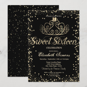 Elegant Gold Tiara Diamonds Confetti Sweet 16 Einladung