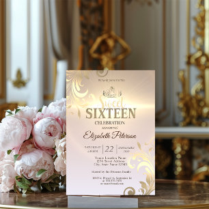 Elegant Gold Tiara Sweet Diamonds 16 Party Einladung