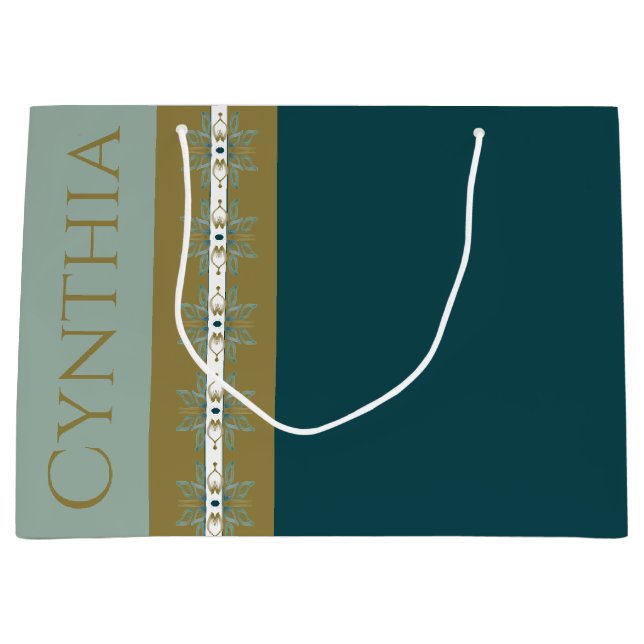 Elegant Gold Turquoise Große Geschenktüte (Vorderseite)