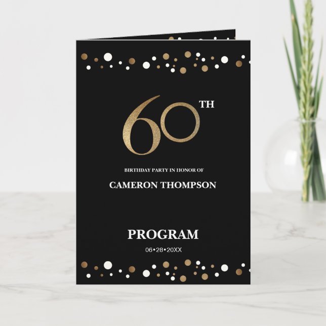 Elegant Gold und Black Confetti 60. Geburtstag Programm (Vorderseite)