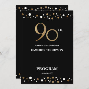 Elegant Gold und Black Confetti 90. Geburtstag Programm