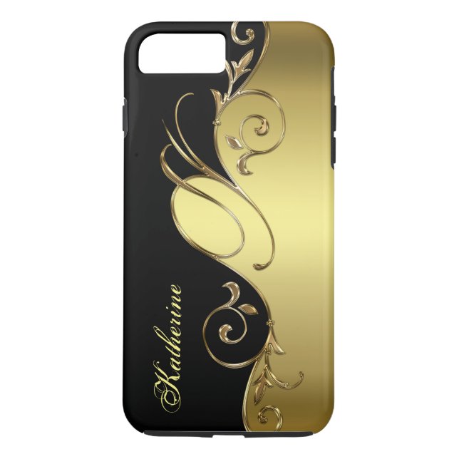 Elegant Gold und Black iPhone Monogram Case-Mate iPhone Hülle (Rückseite)
