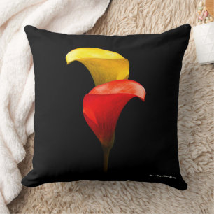 Elegant Gold und Crimson Calla Lilies Kissen