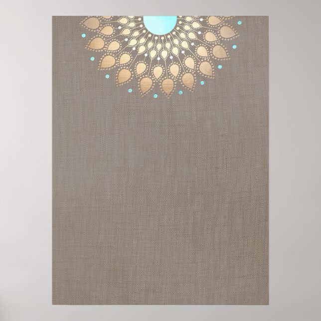 Elegant Gold Verziert Lotus Mandala Poster (Vorne)
