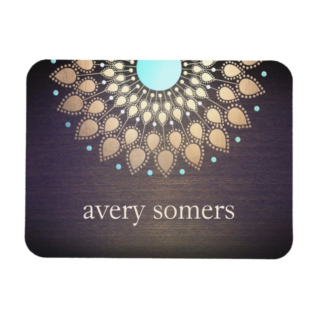 Elegant Gold Verziert Lotus Mandala Wood Magnet (Horizontal)