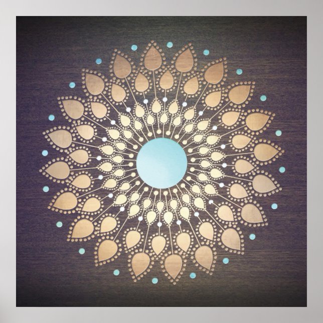 Elegant Gold Verziert Lotus Mandala Wood Poster (Vorne)