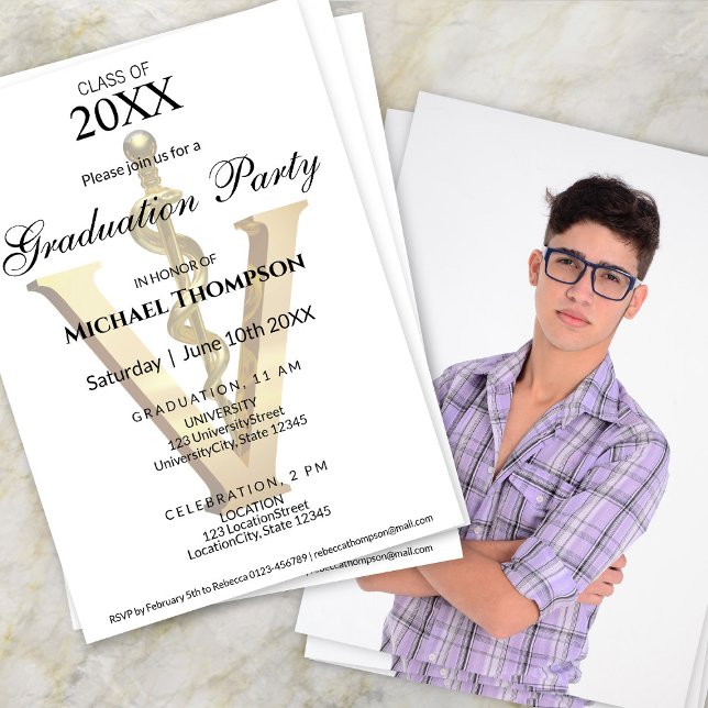Elegant Gold Veterinary Graduation Party | Photo Einladung (Von Creator hochgeladen)