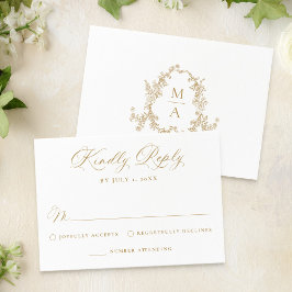 Elegant Gold Victorian Floral Wedding RSVP Karte