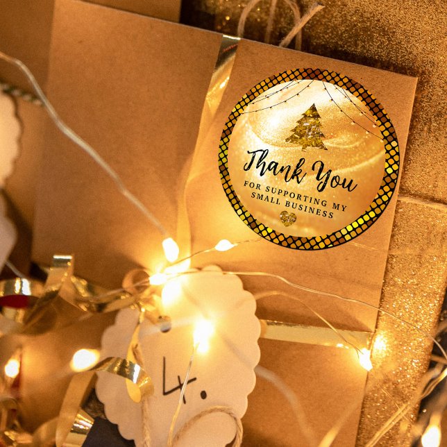 Elegant Gold Vielen Dank | Glitzer und Perl Runder Aufkleber (Elegant Gold Thank You | Glitter and Pearl Classic Round Sticker #holidaysticker #supporting #bright)