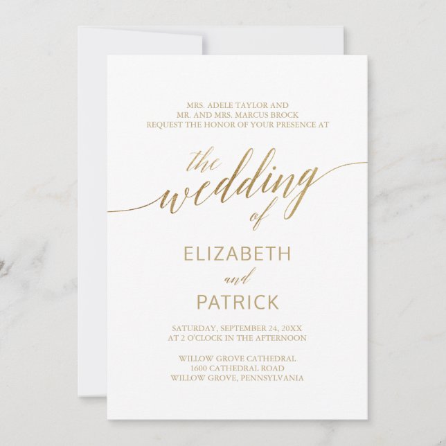 Elegant Gold | Vorname der Hochzeit von Einladung (Vorderseite)