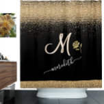 Elegant Gold w/Black Custom Monogram Name Rose Duschvorhang<br><div class="desc">This is a unique shower curtain because of the Gold Glitter and the two Color Monogram -- look closely and you will see the detail, which remains when you personalize. Elegant Black highlights the gold, the rose and the name on this Shower Curtain which will add a special touch to...</div>
