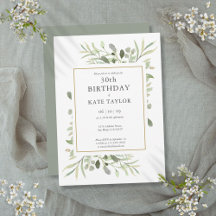 Elegant Gold Watercolor Greenery 30. Geburtstag