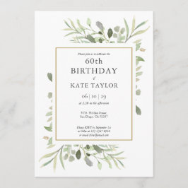 Elegant Gold Watercolor Greenery 60. Geburtstag Einladung