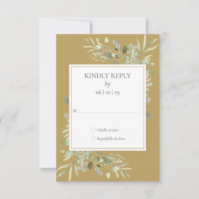 Elegant Gold Watercolor Grüne Hochzeit RSVP Karte (Vorderseite)