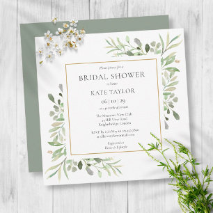 Elegant Gold Watercolour Greenery Bridal Shower Einladung