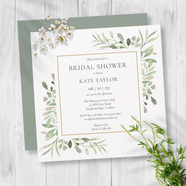 Elegant Gold Watercolour Greenery Bridal Shower Einladung (Von Creator hochgeladen)