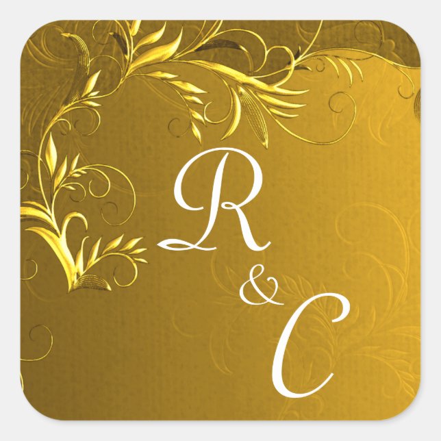 Elegant Gold Wedding Monogram Quadratischer Aufkleber (Vorderseite)