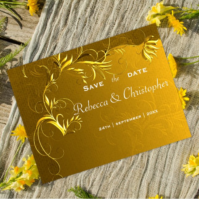 Elegant Gold Wedding Save the Date Ankündigungspostkarte (Von Creator hochgeladen)