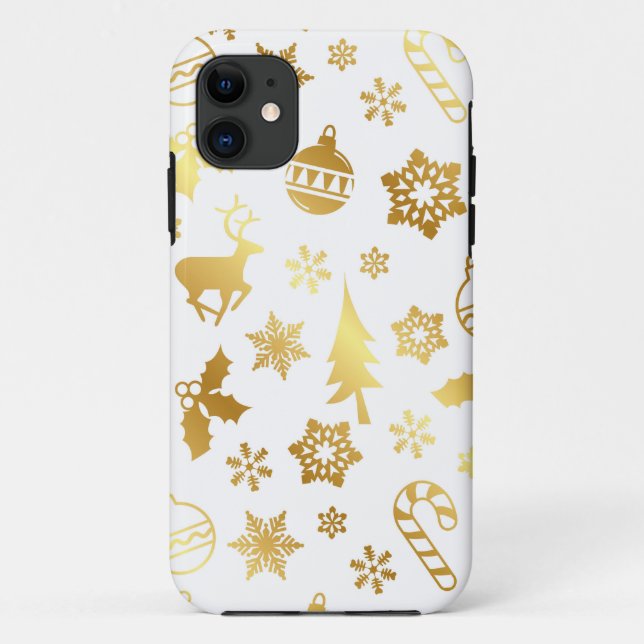 Elegant Gold Weihnachts Print iPhone Case (Rückseite)